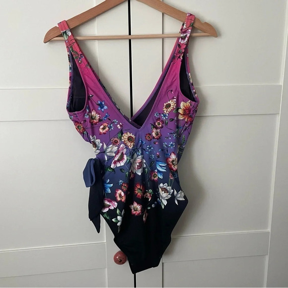 Johnny Was Ombré Garden Wrap One Piece Bathing Suit XS Multi Flowers V Neck - Picture 3 of 14